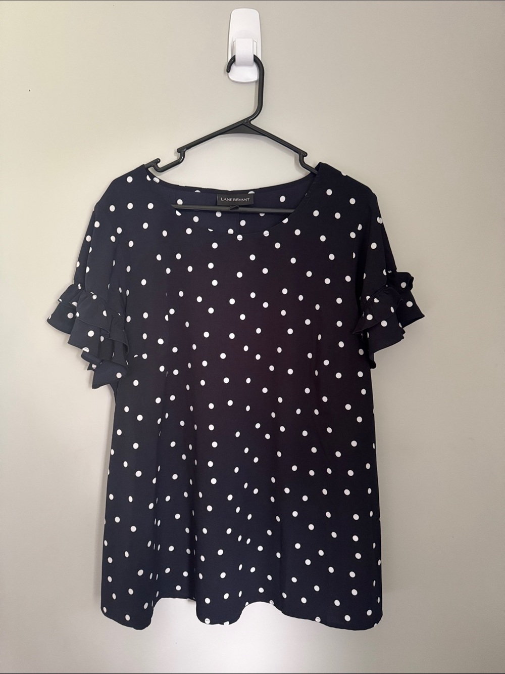 Lane Bryant Black Polka Dot Ruffle Sleeve Blouse